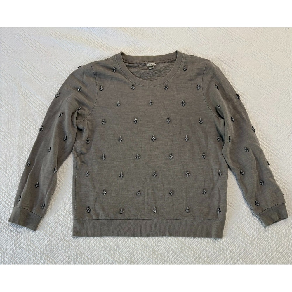J Crew Women's Long Sleeve Sweatshirt Gray Beaded Embellishments Size XL